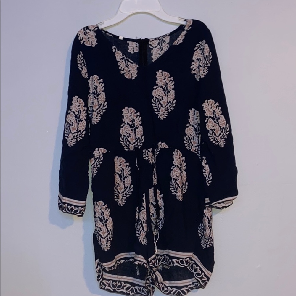 navy feather romper